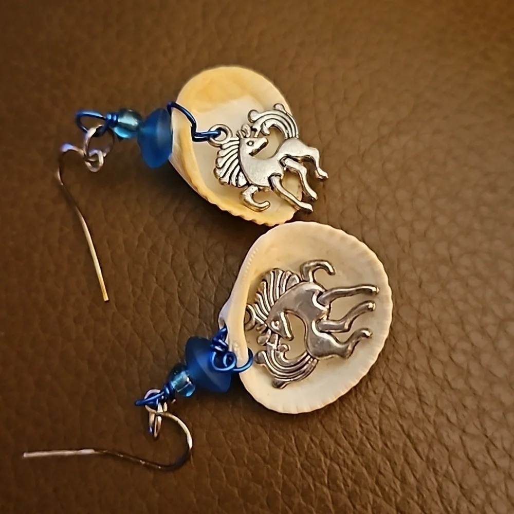 3/$30 HANDMADE Unicorn Seashell Mermaidcore Festival Dangle Hook Earrings - Picture 4 of 4